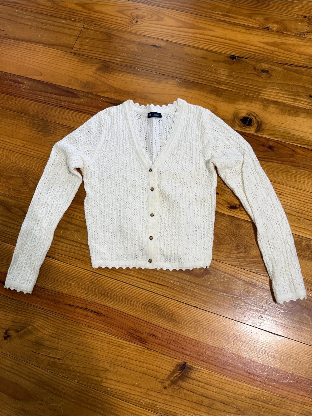GAP Classic Cream Open-Knit V-Neck Cardigan Sweater